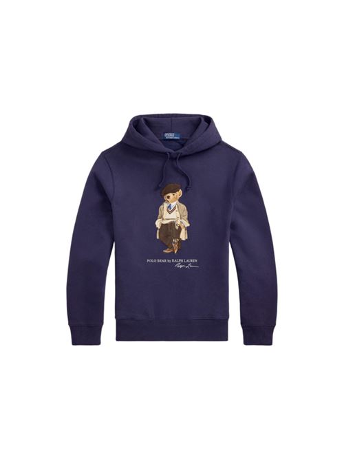 Felpa da uomo con cappuccio in puro cotone con stampa BEAR, colore blu faded POLO RALPH LAUREN | 710980314001